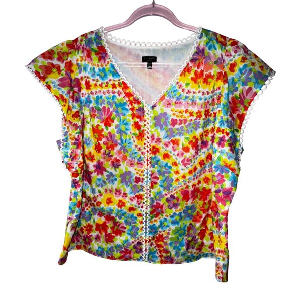 Talbots Plus Size 2X Petite Floral 100% Cotton Top Preppy Colorful Hippie Retro - Picture 1 of 7